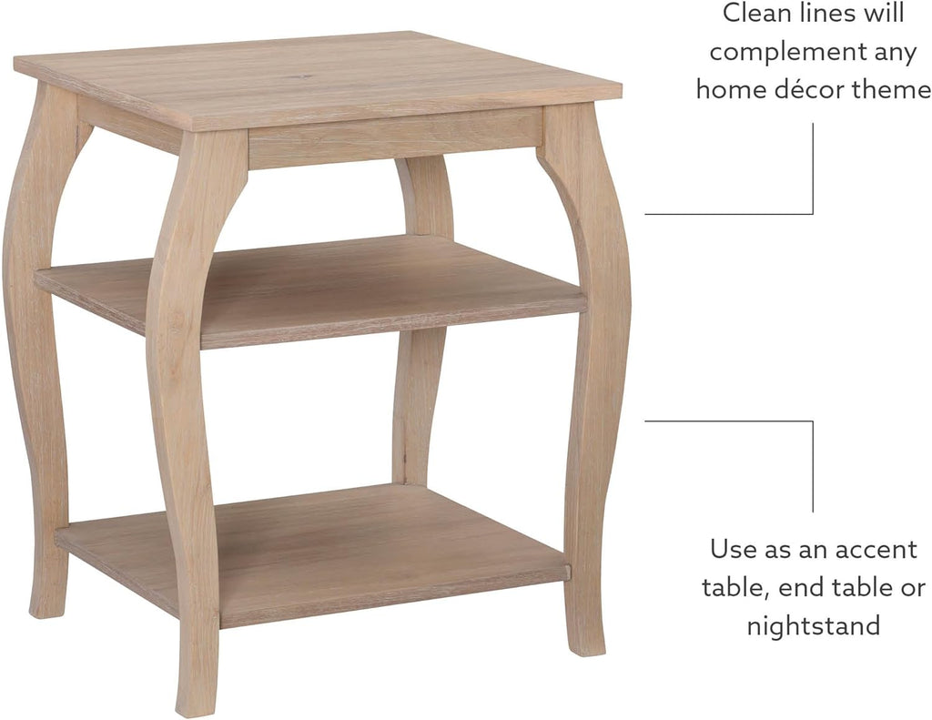 Natural Wooden Side Table with Curved Legs and Two Display Shelves N271