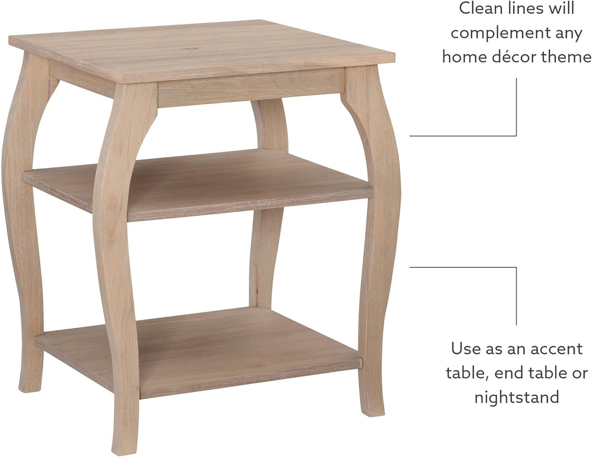 Natural Wooden Side Table with Curved Legs and Two Display Shelves N271