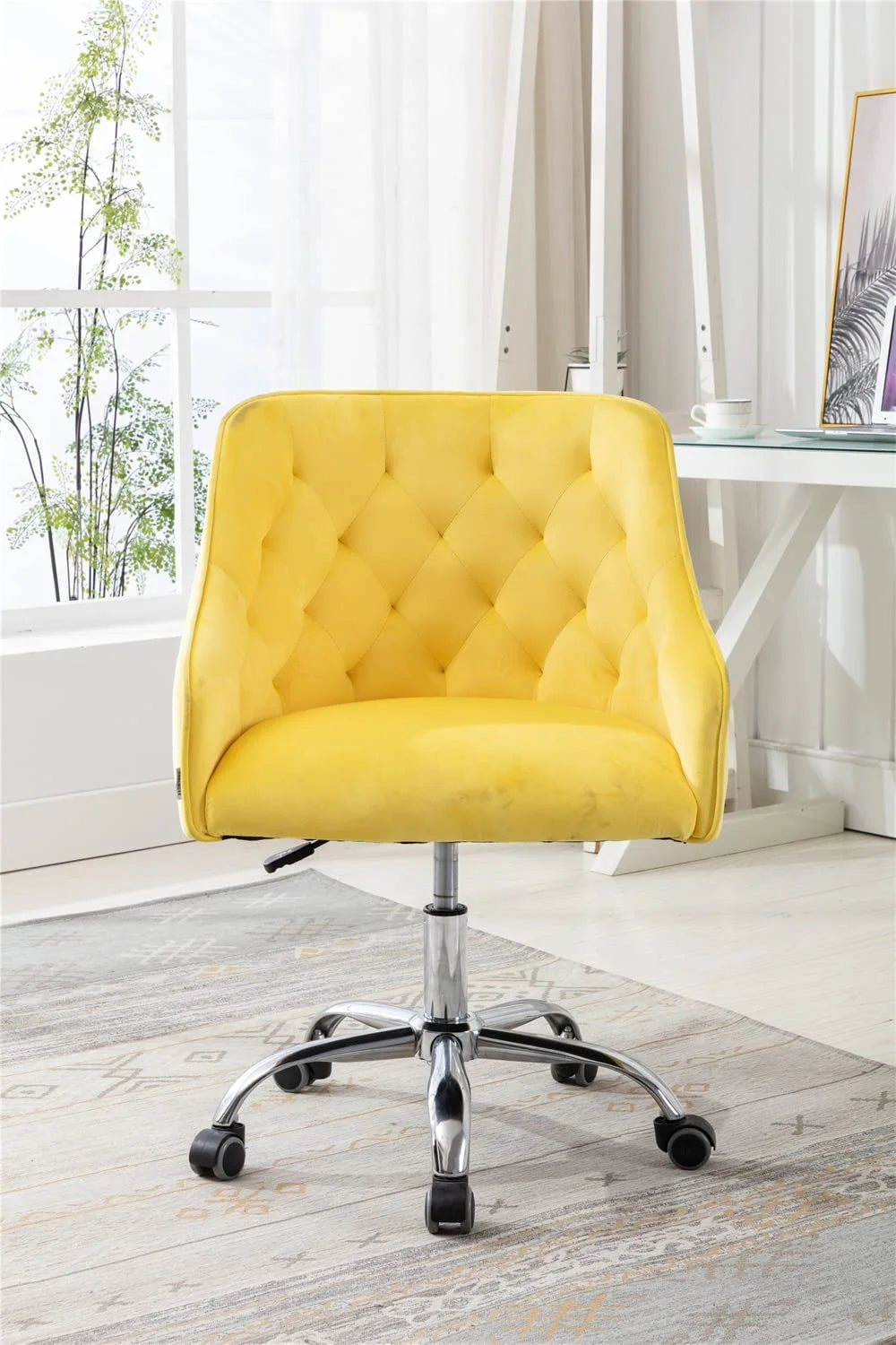 Velvet Upholstered Tufted Swivel Office Chair with Wheels Y381