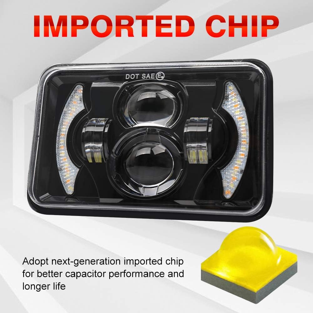2pcs 4x6 Inch LED Headlights Sealed Beam 80W Amber Halo Rectangular Replacement Pack of 2 C2018