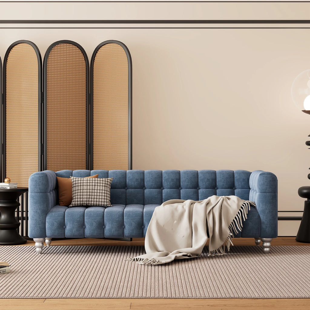90" Blue Tufted 3 Seater Sofa I86602