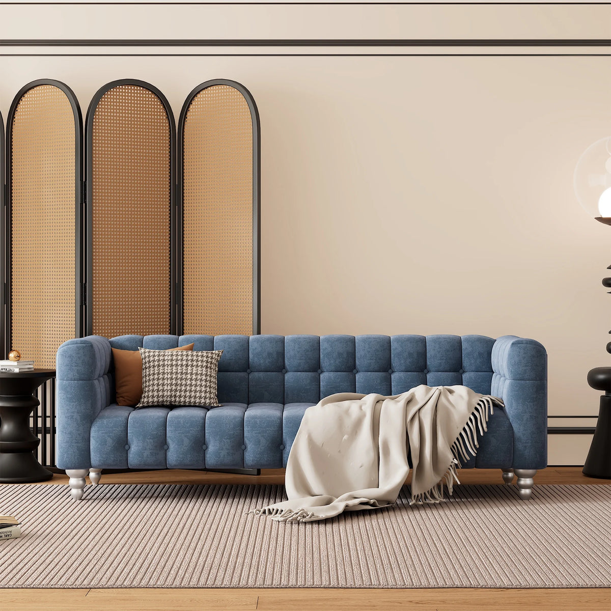 90" Blue Tufted 3 Seater Sofa I86602