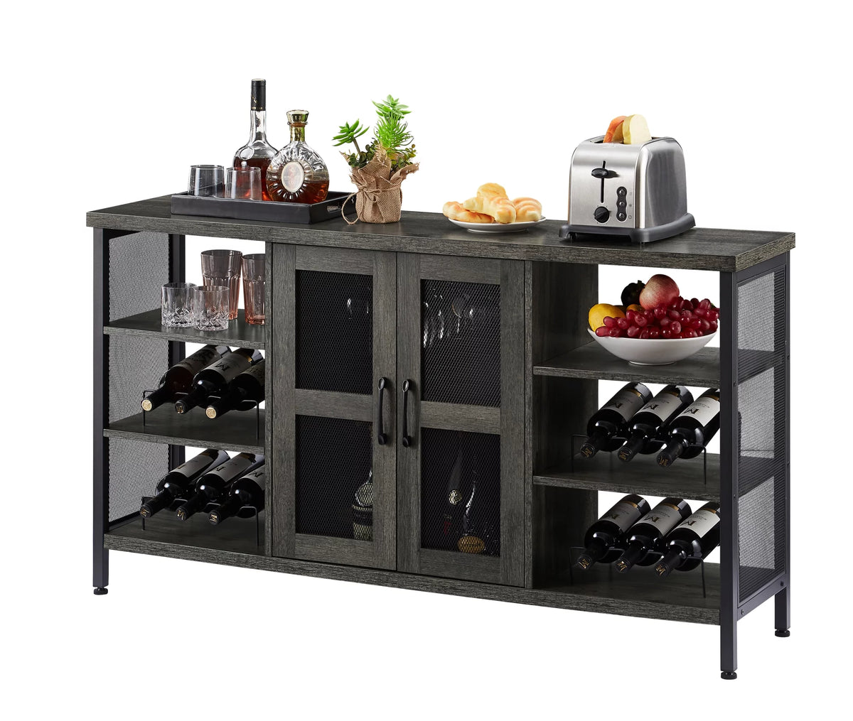 Dark Gray Wood Wine Cabinet with Storage X83837