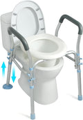 Stand Alone Raised Toilet Seat with Safety Frame, Height Adjustable Legs T4334