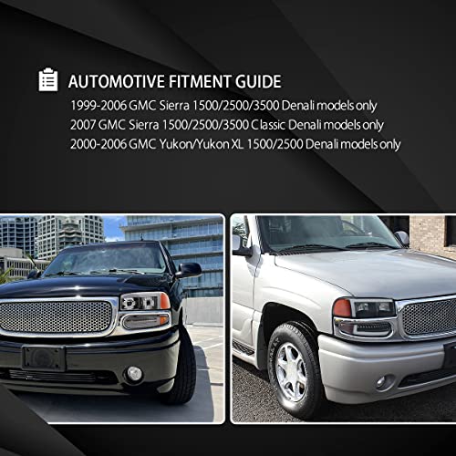Compatible with 2000-2006 GMC Sierra Denali Black Smoke LED Tube Headlights + Sequential Bumper Lights S98819