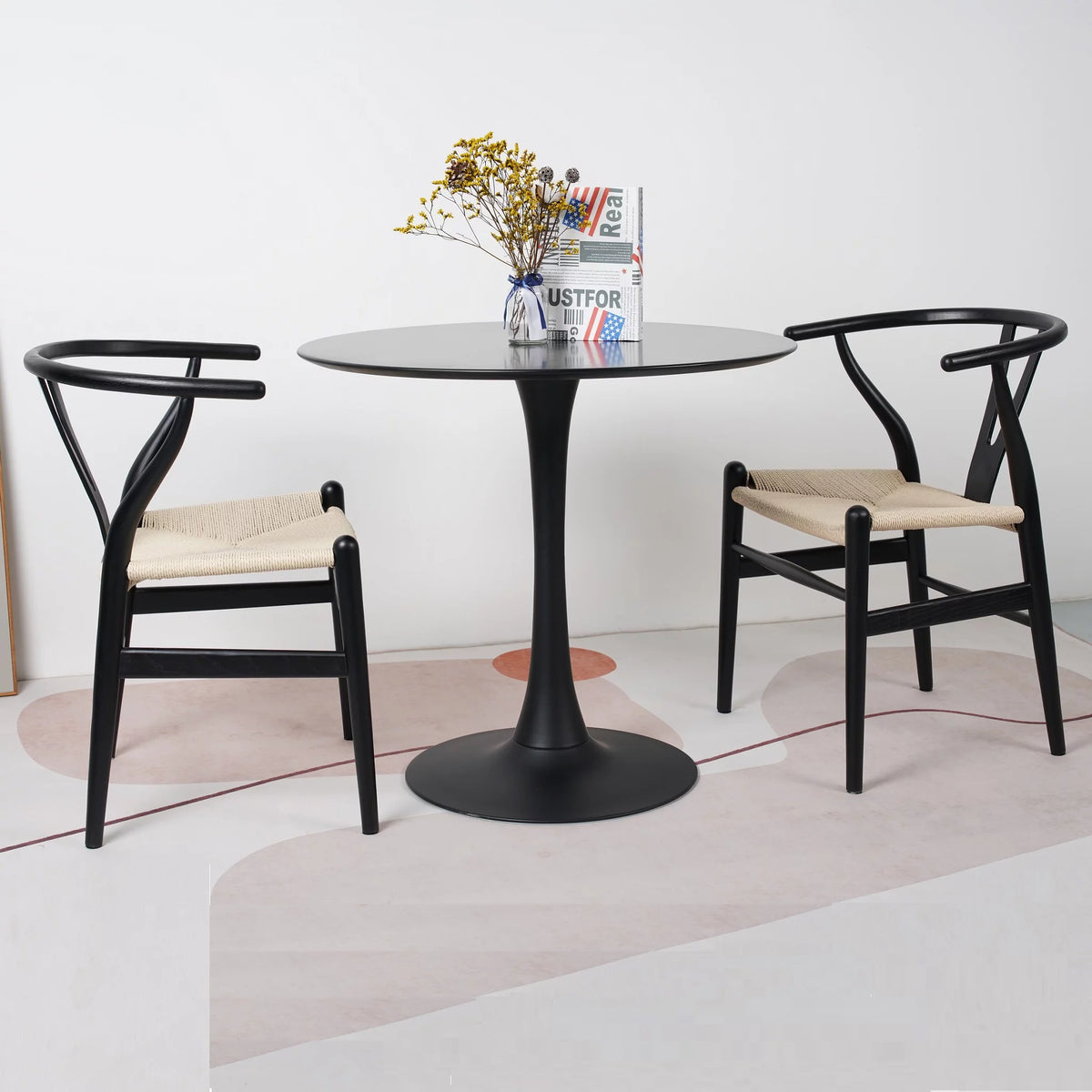 Black 3 Piece Round Dining Table Set W9502
