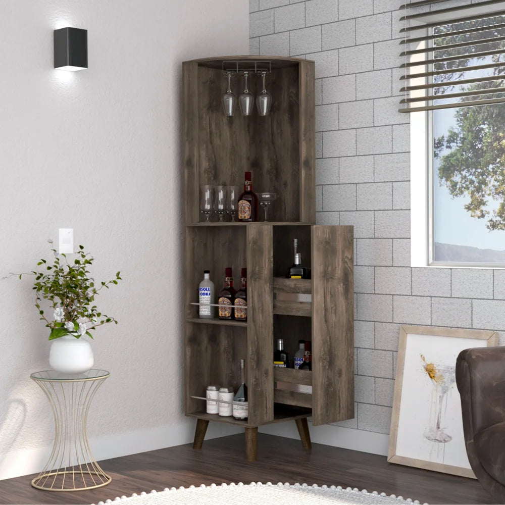 Dark Brown Corner Bar Cabinet T463147