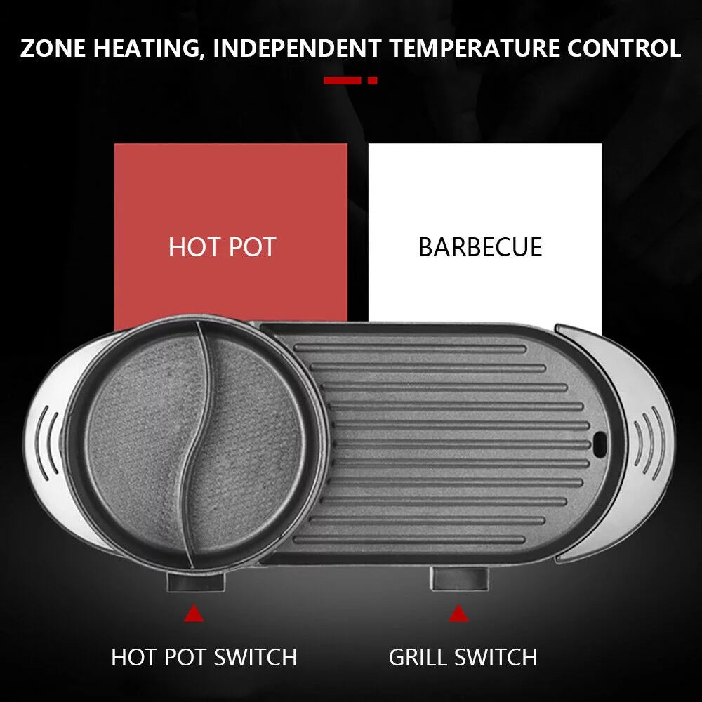 2 in 1 Electric Hot Pot Barbecue Grill Non-Stick Pan B778