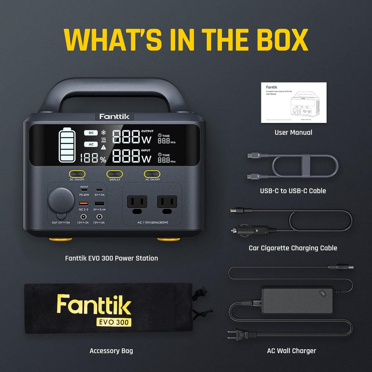 Portable Power Station 299Wh Lithium Battery with 2 AC Outlets T289902