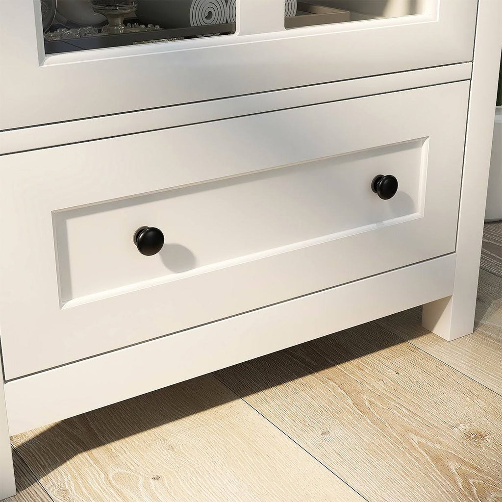 White Buffet Storage Cabinet with Glass Doors N89195