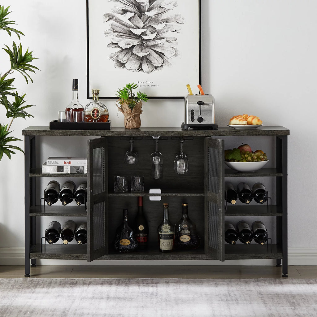 Dark Gray Wood Wine Cabinet with Storage X83837