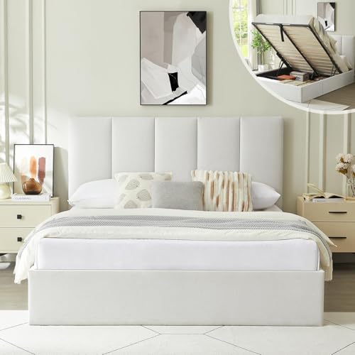 California King Size Lift-Up Storage Upholstered Platform Bed Beige H6948