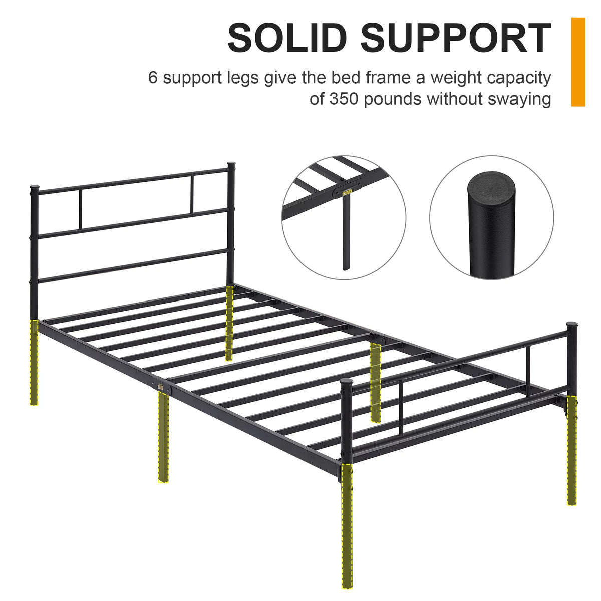 Twin Size Black Metal Platform Bed Frame with Headboard and Footboard H94940