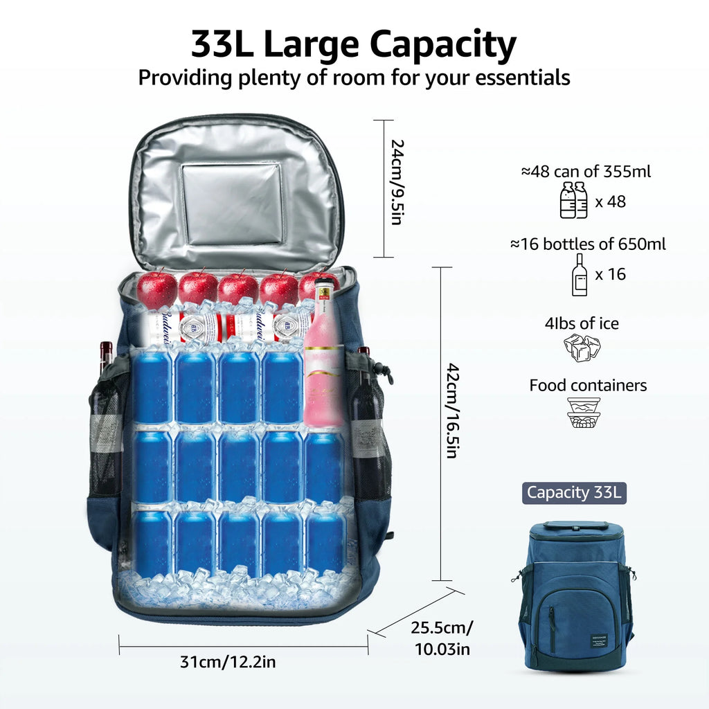 Blue Sandproof Water-Resistant Cooler Backpack A389