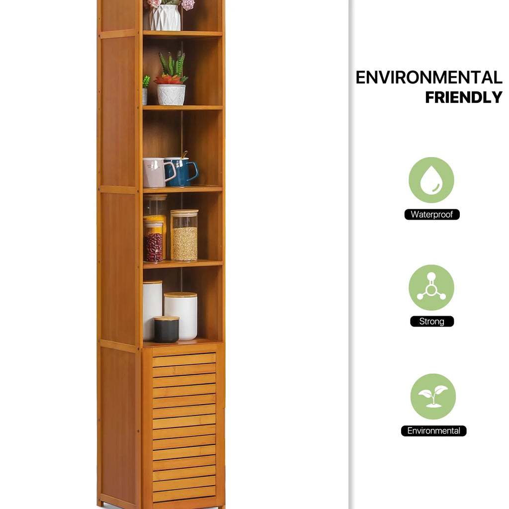 Bamboo 7 Shelves Bookcase with Door K5314