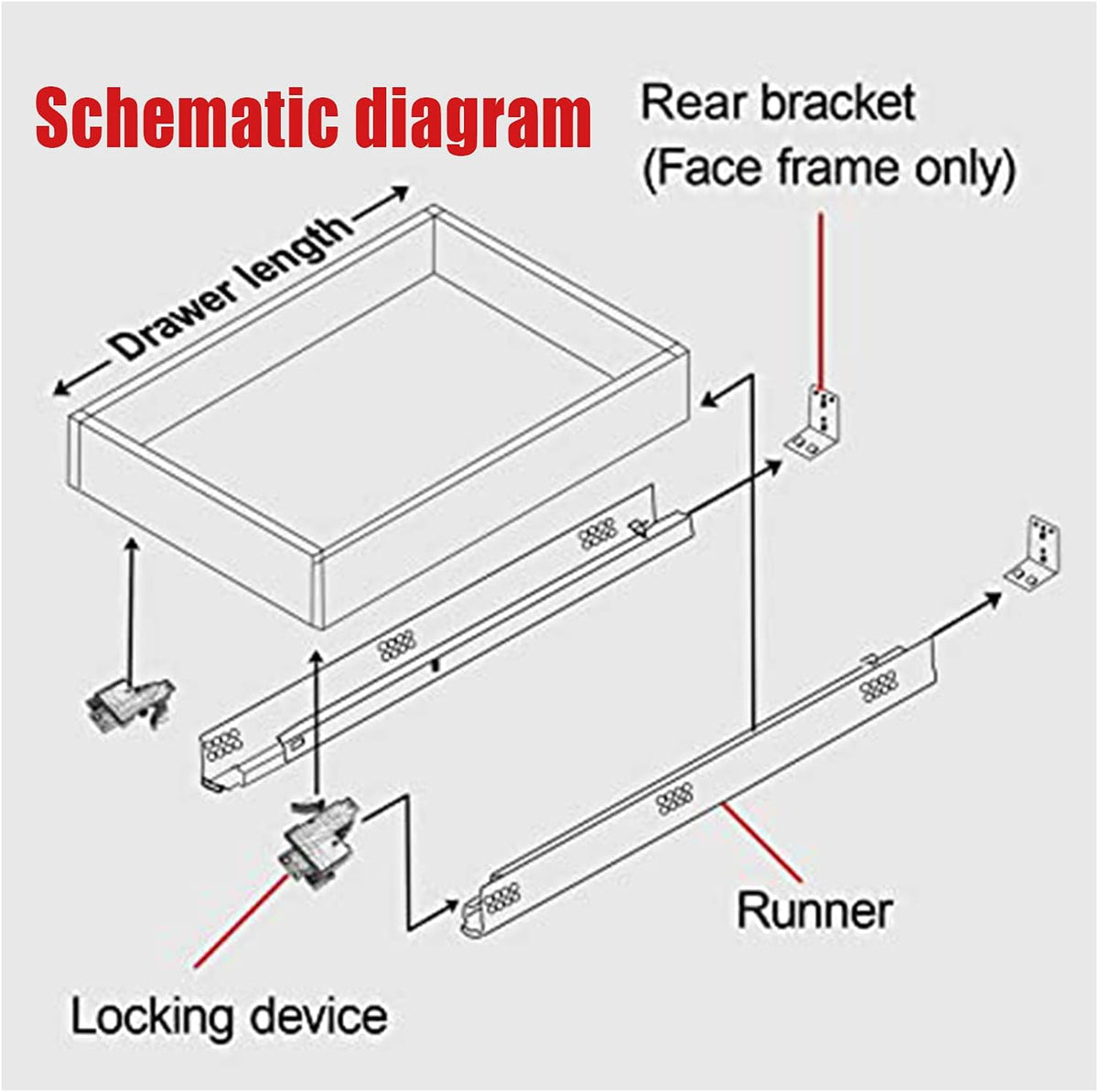 Soft Close Undermount Slide with Rear Bracket and Locking Device, 6 Pair P338