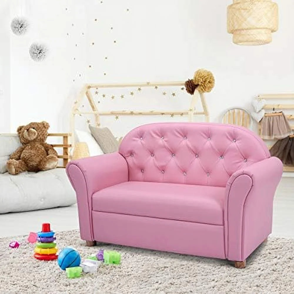 Pink PU Leather Sofa with Wood Construction K623
