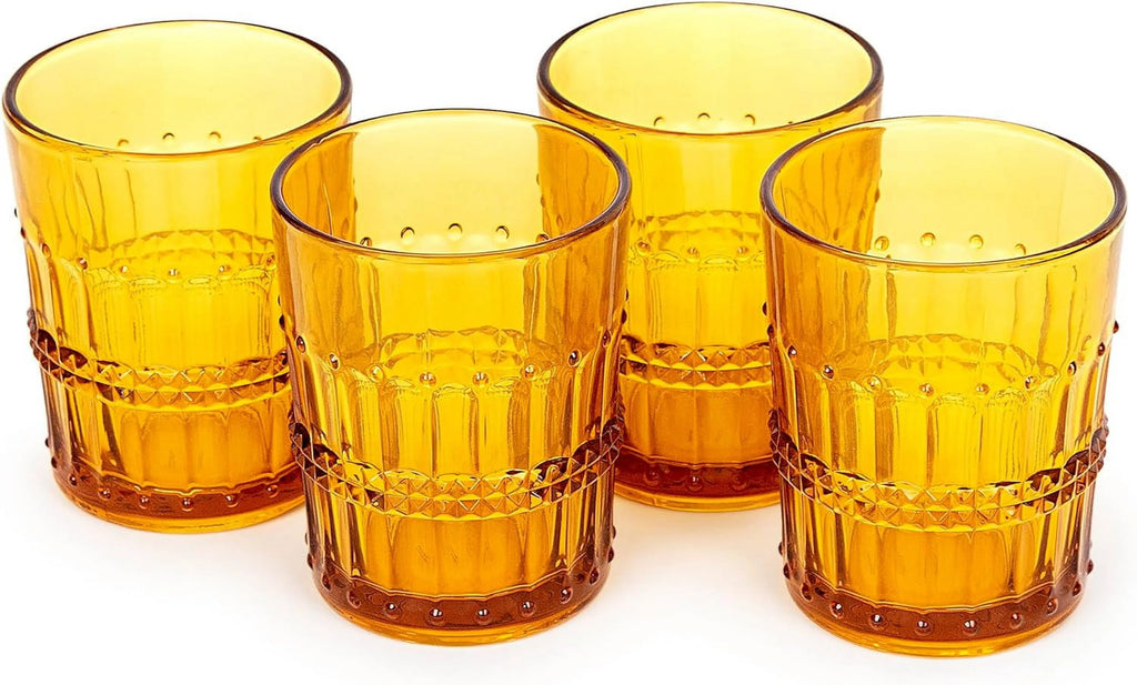 10 Oz Embossed Amber Beaded Whiskey Glasses Set Of 4 Z48653