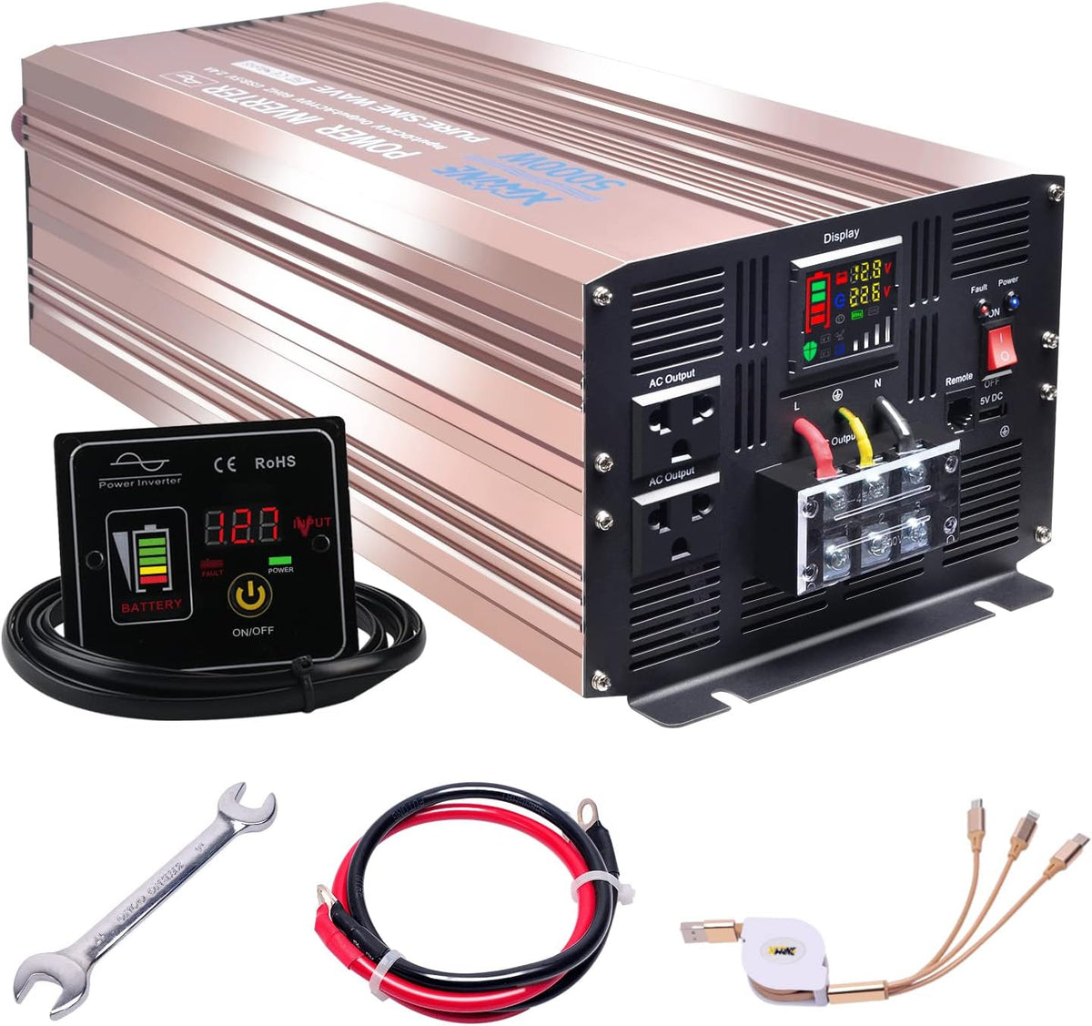 500 Watts Power Inverter 12V to 110V Pure Sine Wave with LED Display and 4.2A USB Charging Ports & 2 AC Outlets Pack of 2 G54720