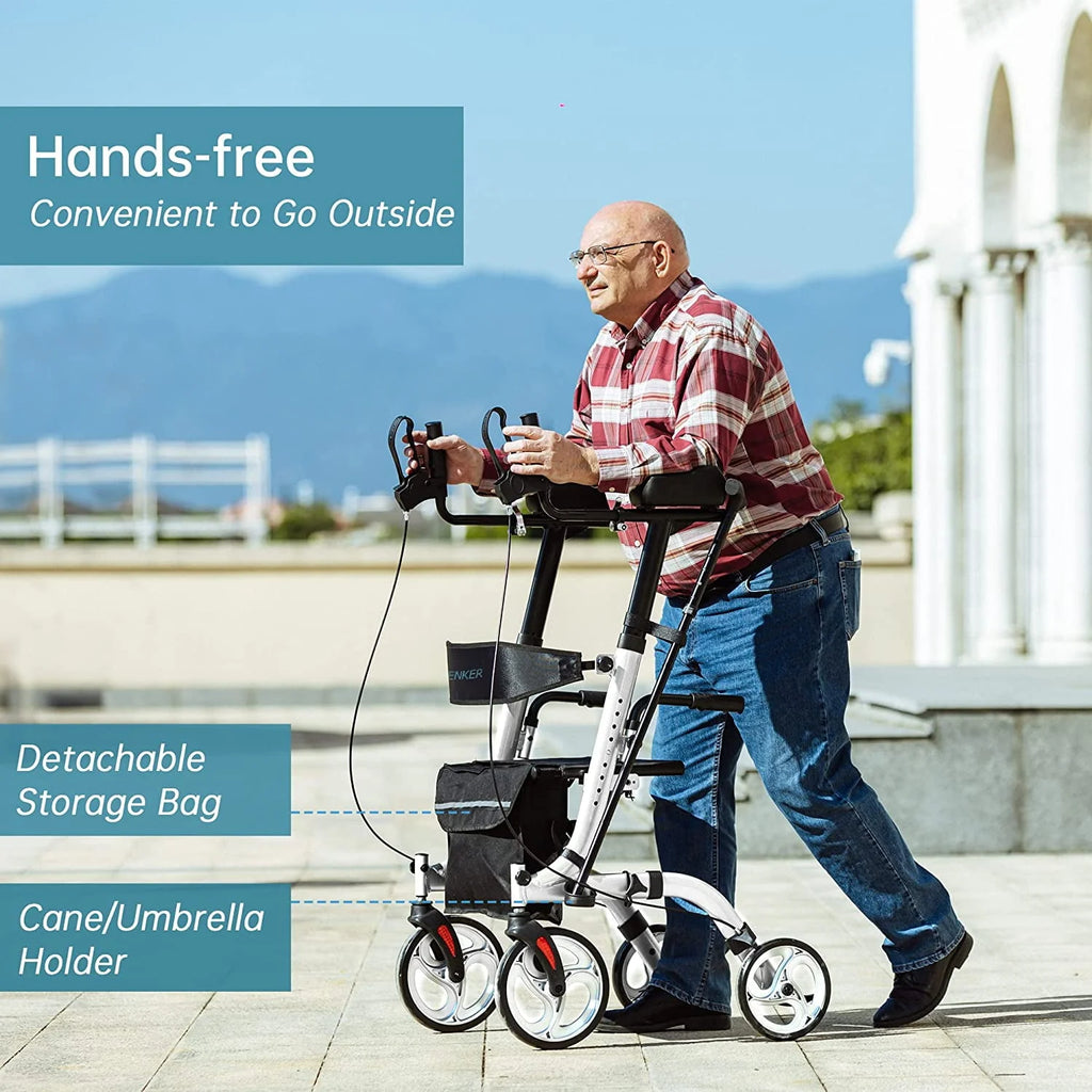Upright Folding Rollator Walker with Seat, White X3705
