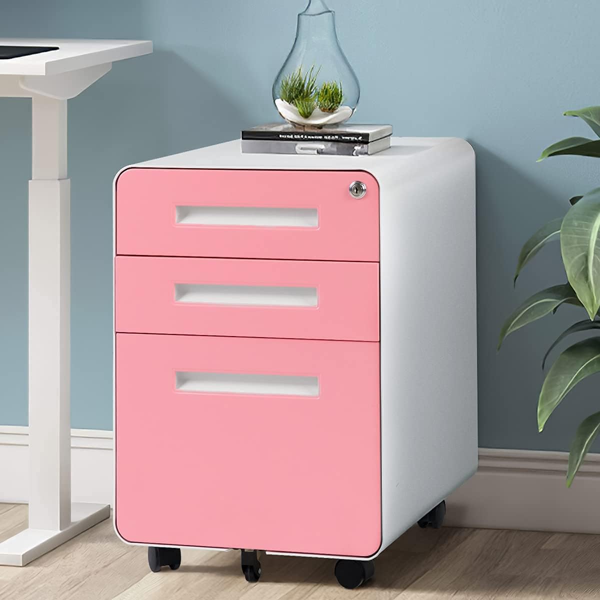 3 Drawer Black Mobile File Cabinet with Lock O106