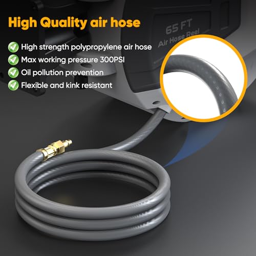 3/8 in x 65 Ft Heavy Duty Retractable Air Hose Reel with 180° Swivel Mount, 300 PSI E969854
