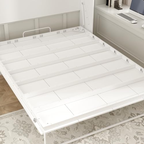 White Queen Size Murphy Wall Bed Cabinet Foldable Platform Bedframe V22441