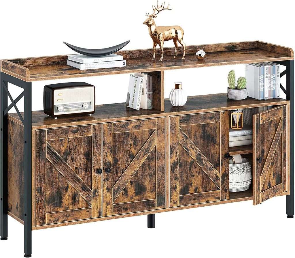 Rustic Brown 55Inch Console Table with Cabinet and Open Shelf L37146