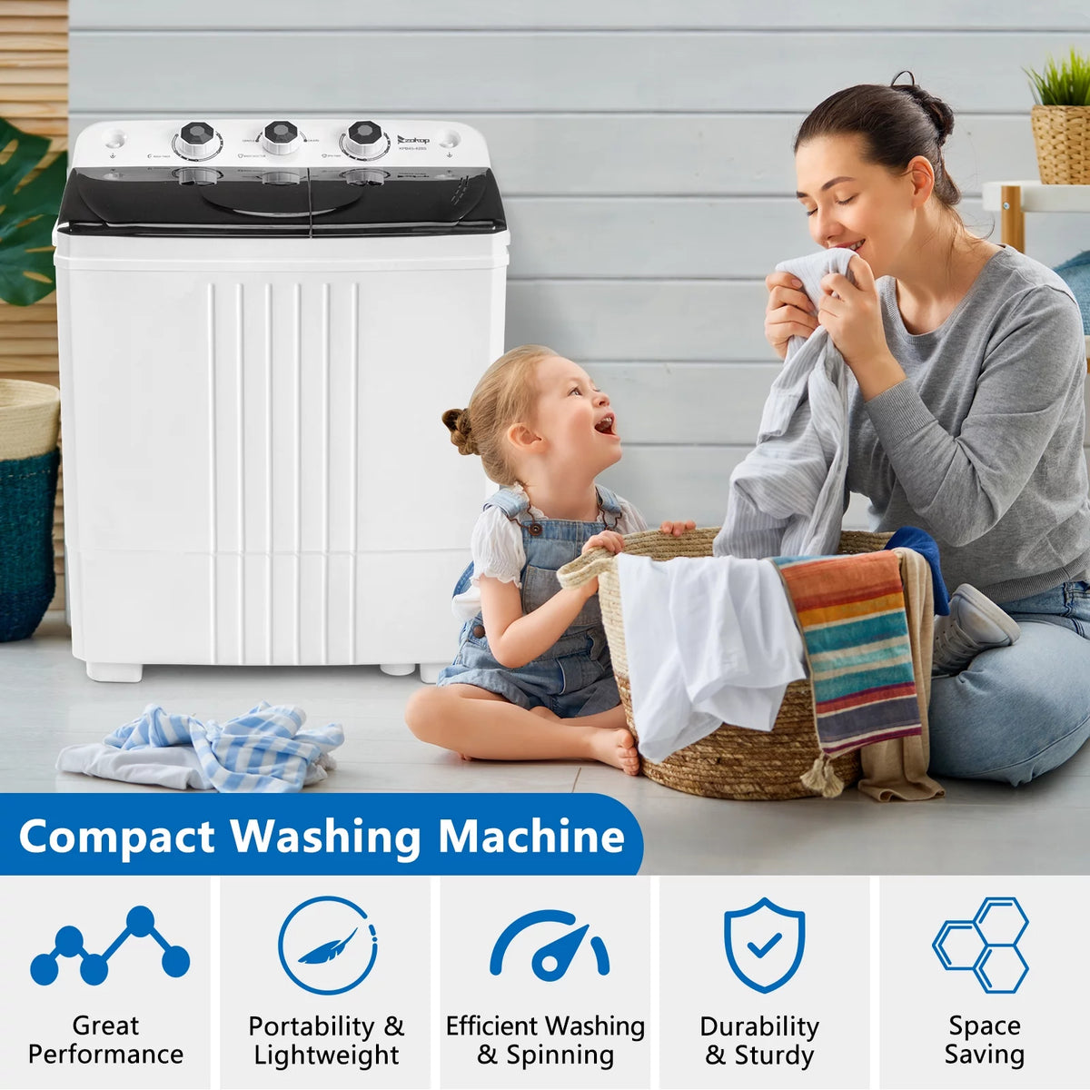 Compact Twin Tub Portable Mini Washing Machine with Drain Pump I871