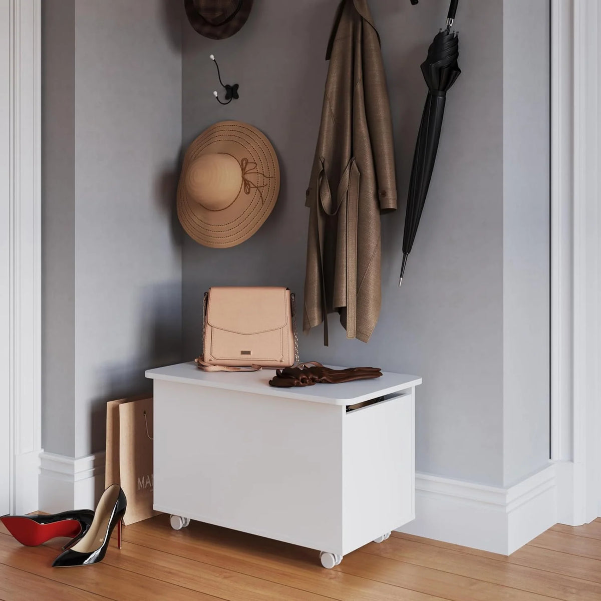 White Engineered Wood Storage Trunk with Lid I74388