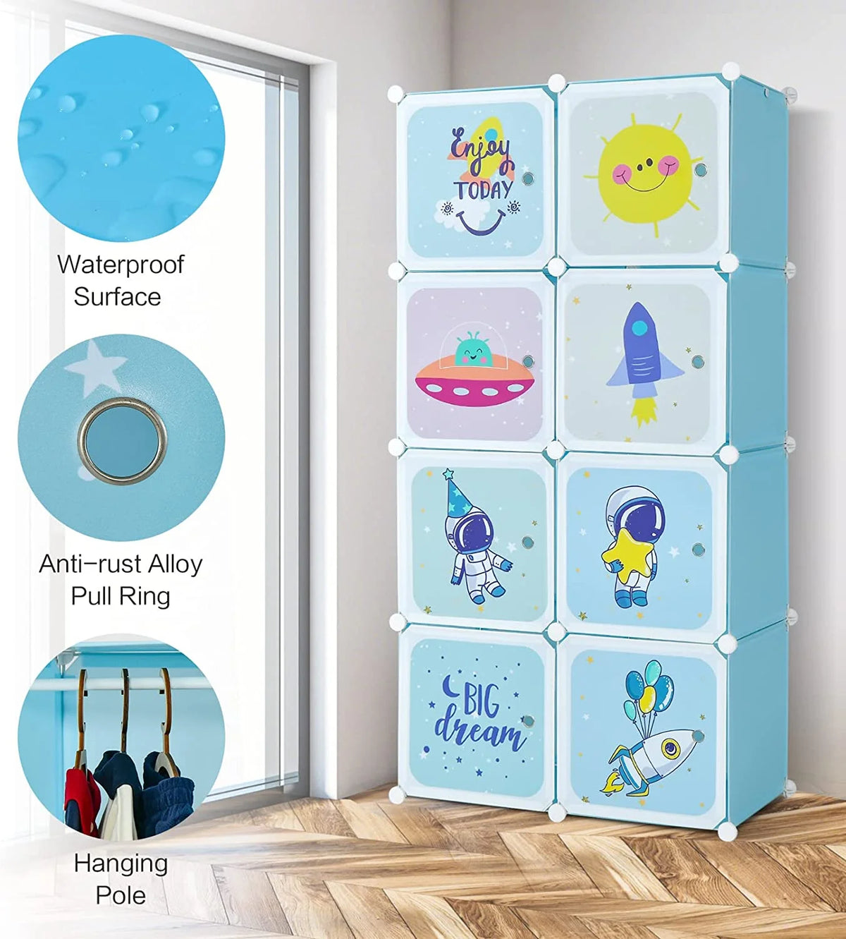 8 Cube Children Wardrobe with Doors and 2 Hanging Sections G372