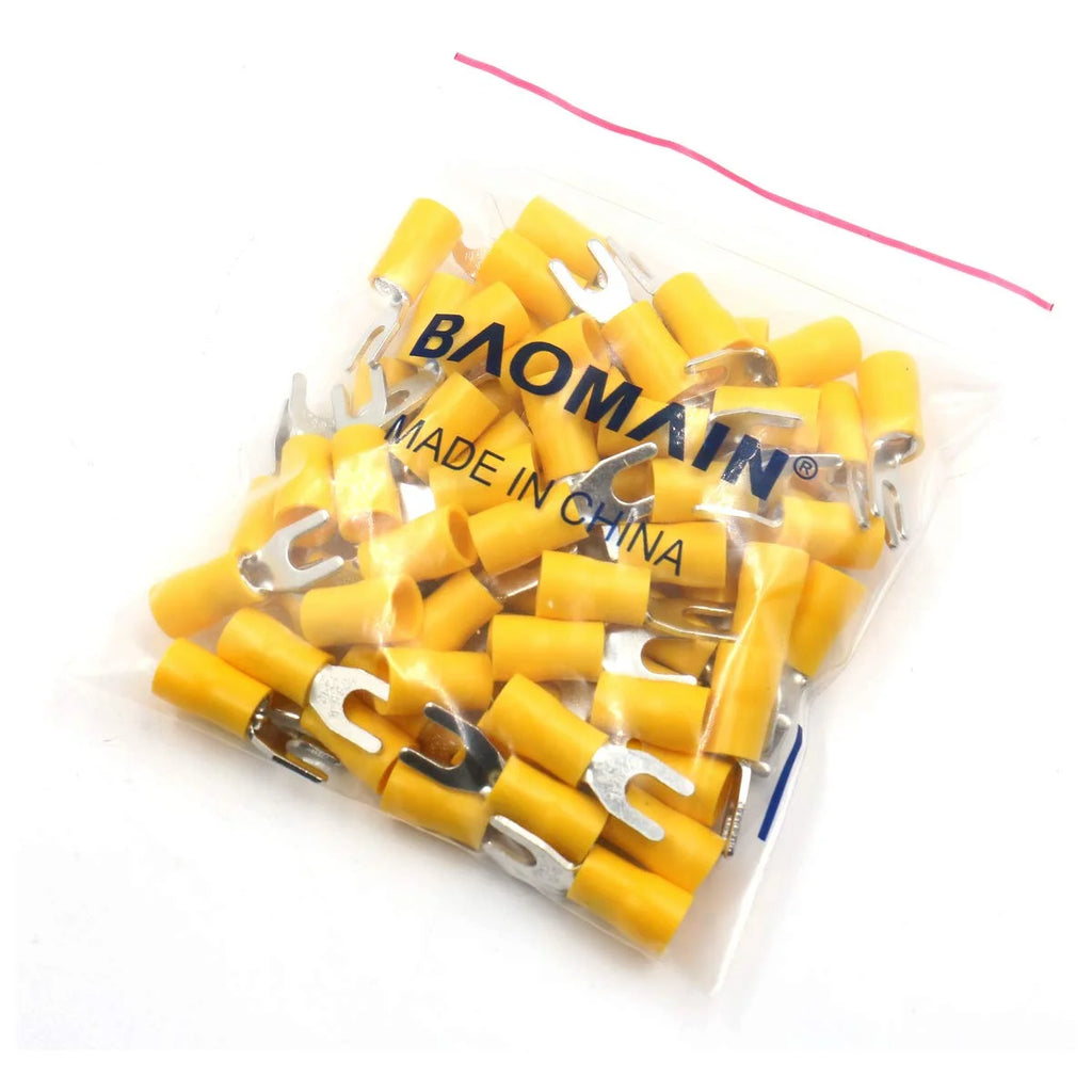 Insulated Fork Spade Wire Connector Electrical Crimp Terminal SV5.5-4 12-10 AWG Pack of 100 T235971