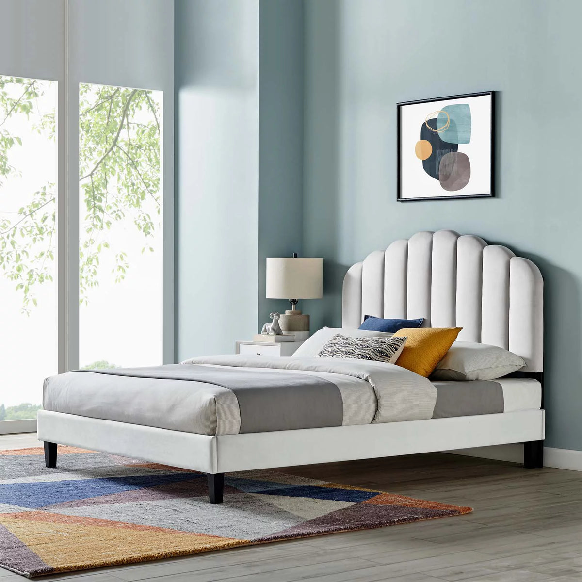 Queen Size Grey Velvet Platform Bed Frame G4940