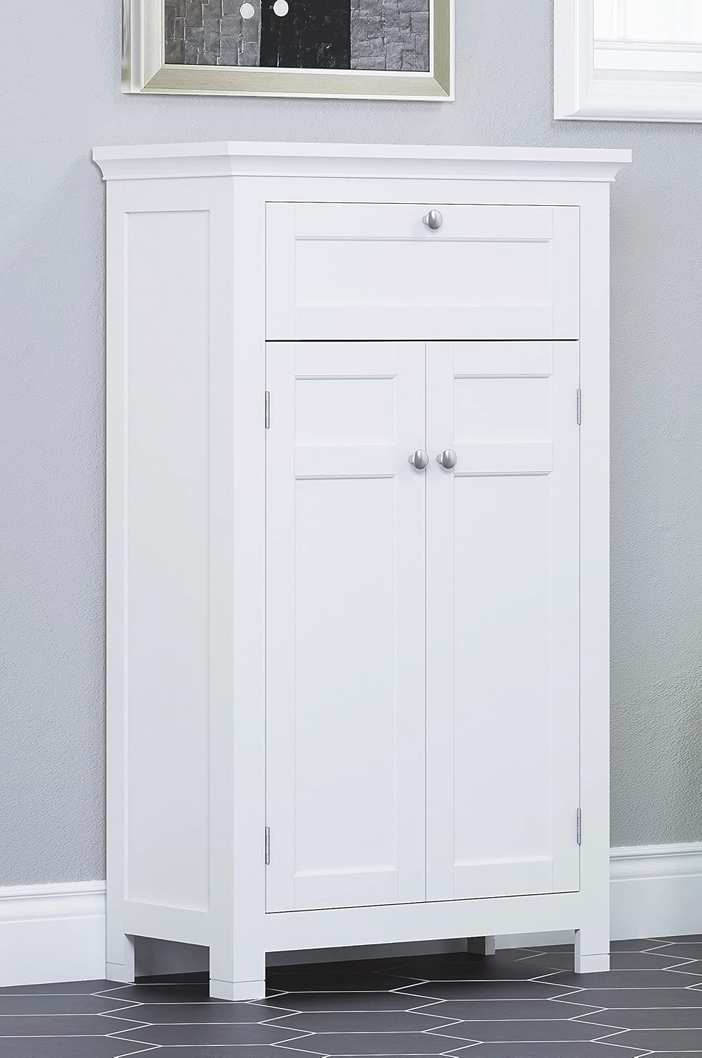 Freestanding Bathroom Cabinet with Doors and Adjustable Shelf, White Q220670