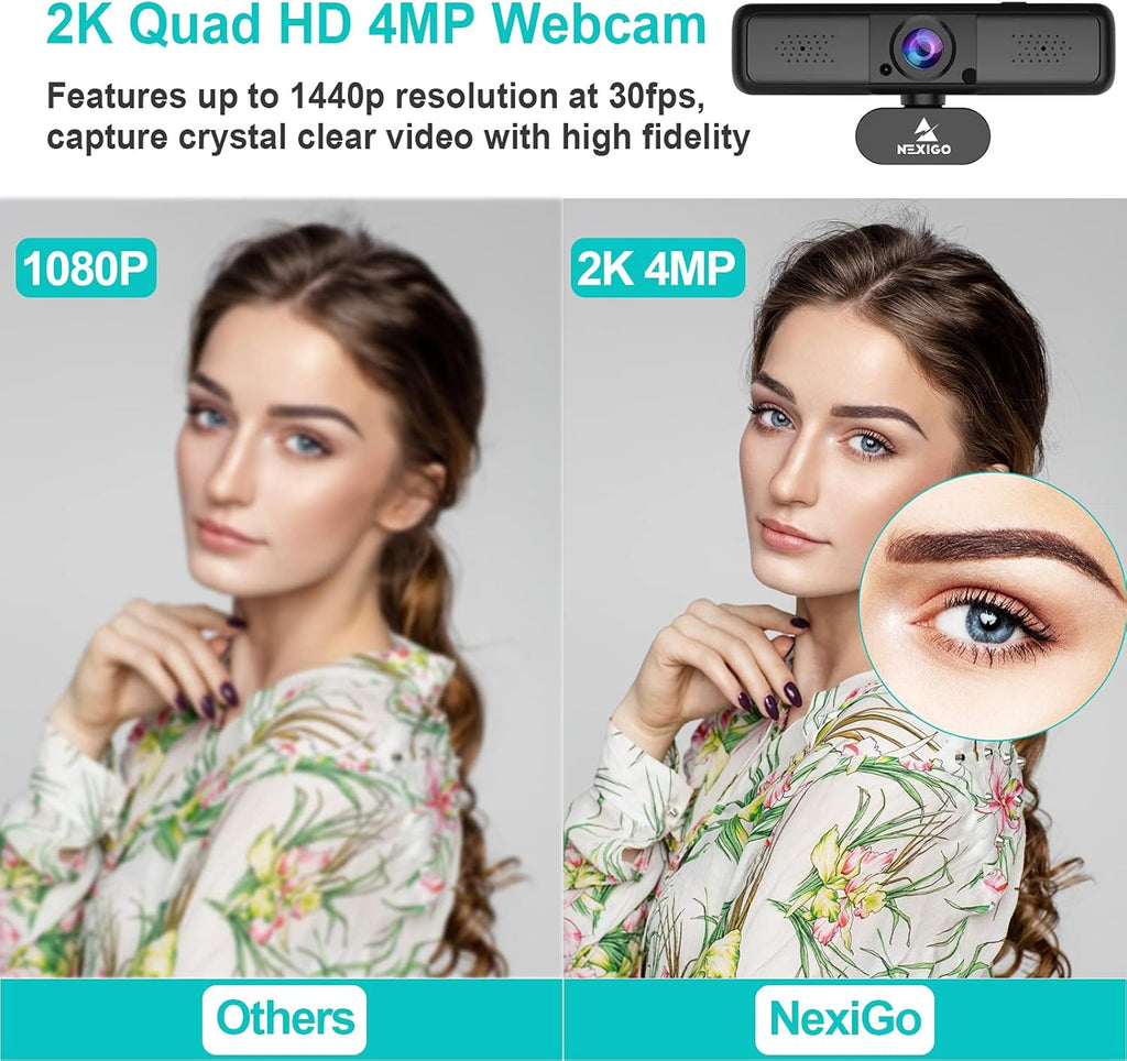 2K 4MP Zoomable Webcam with Privacy Cover & Dual Microphone Z964