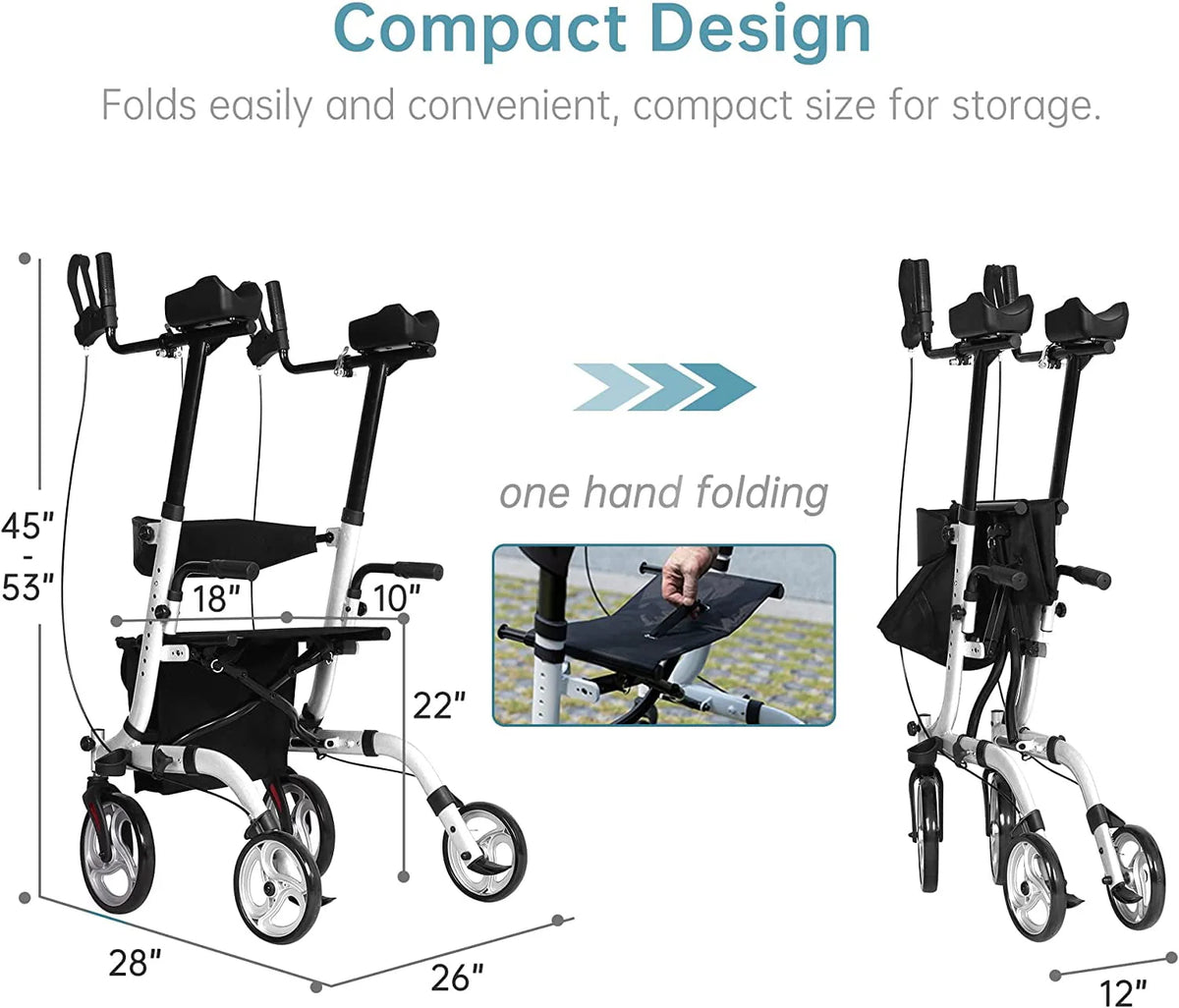 Upright Folding Rollator Walker with Seat, White X3705
