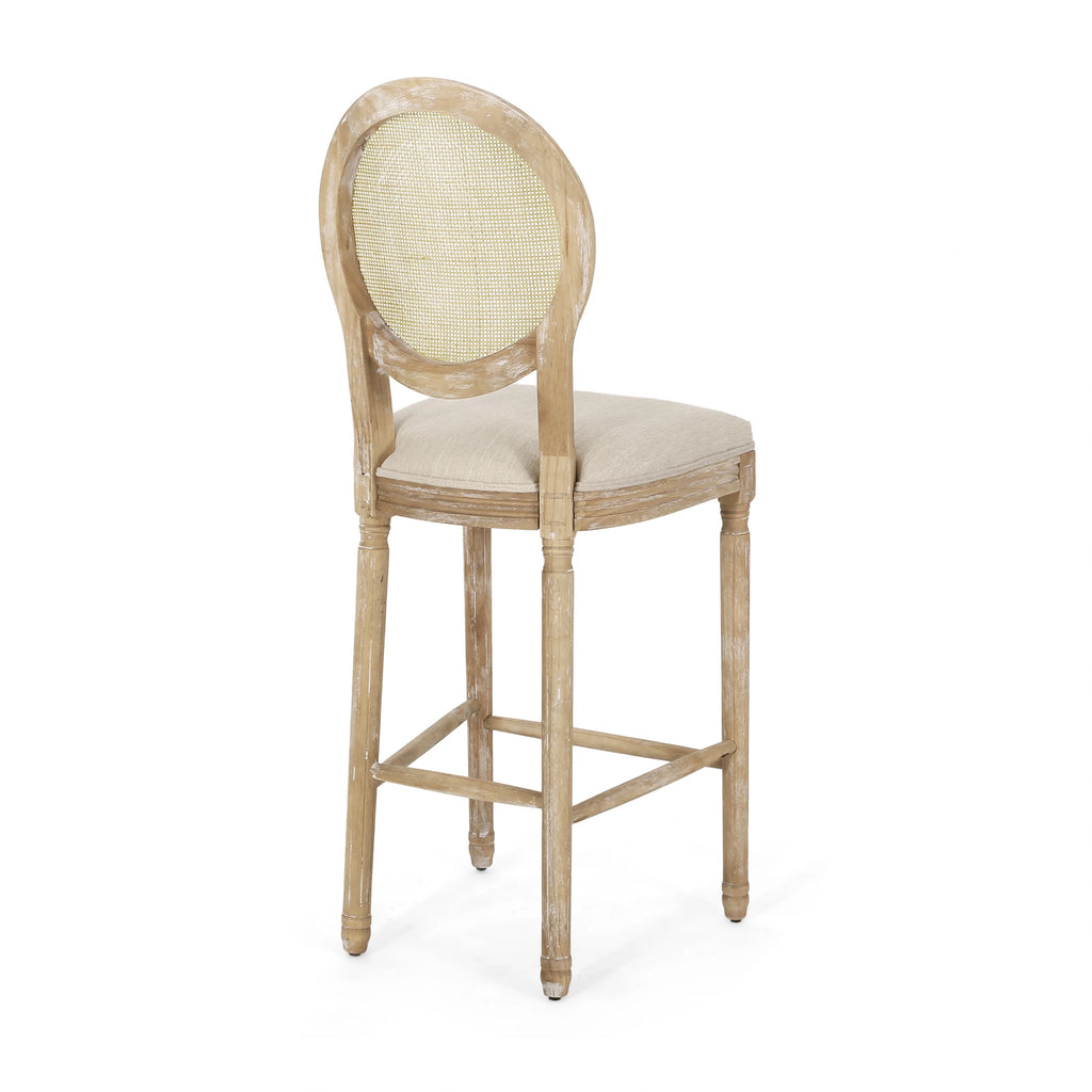 Fabric Upholstered Wood and Cane Barstools, Set of 2 F134
