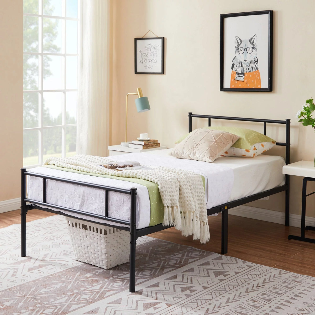 Twin Size Black Metal Platform Bed Frame with Headboard and Footboard H94940