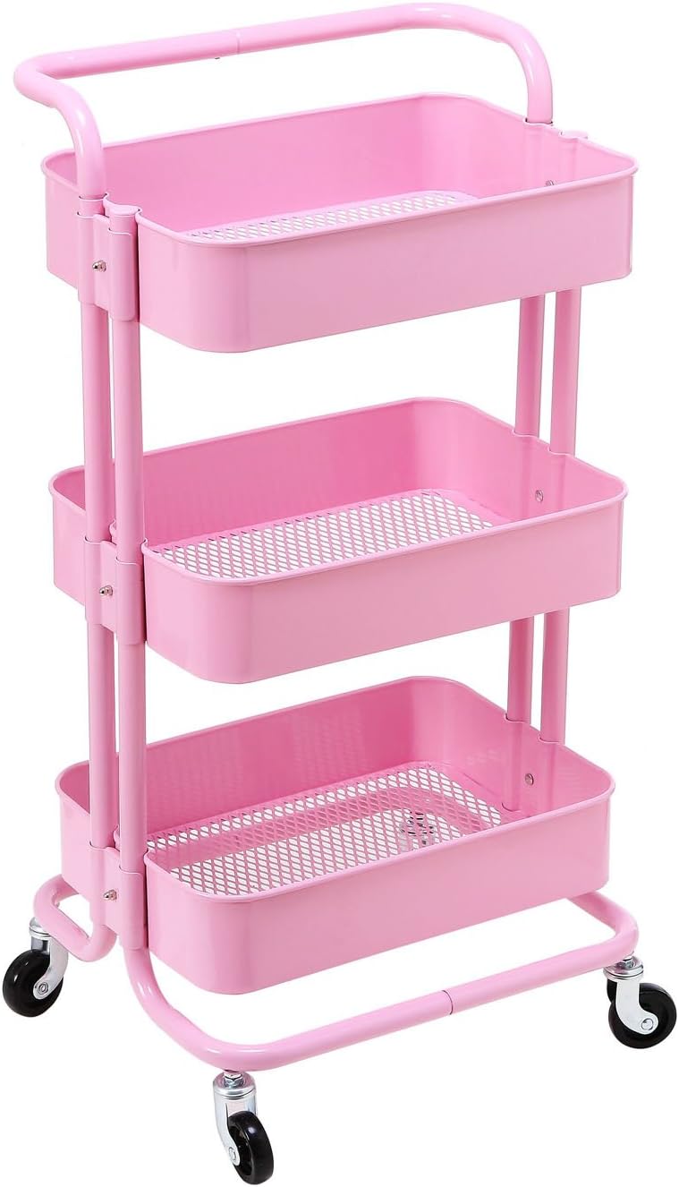 3 Tier Metal Rolling Cart with Handles F148