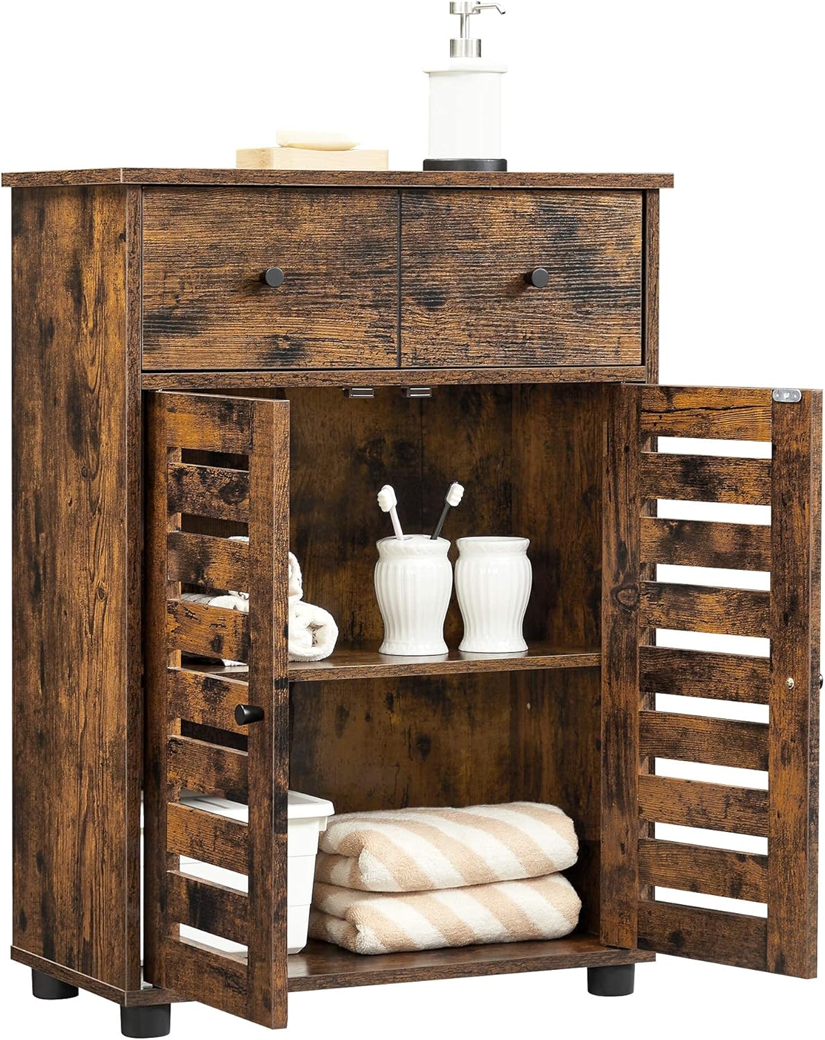 Bathroom Storage Floor Cabinet with 2 Louvered Doors Drawer N286361