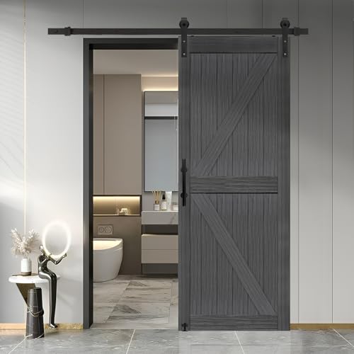 20 in x 84 in Elephant Gray Solid Wood Barn Door with Sliding Door Hardware Kit O13126