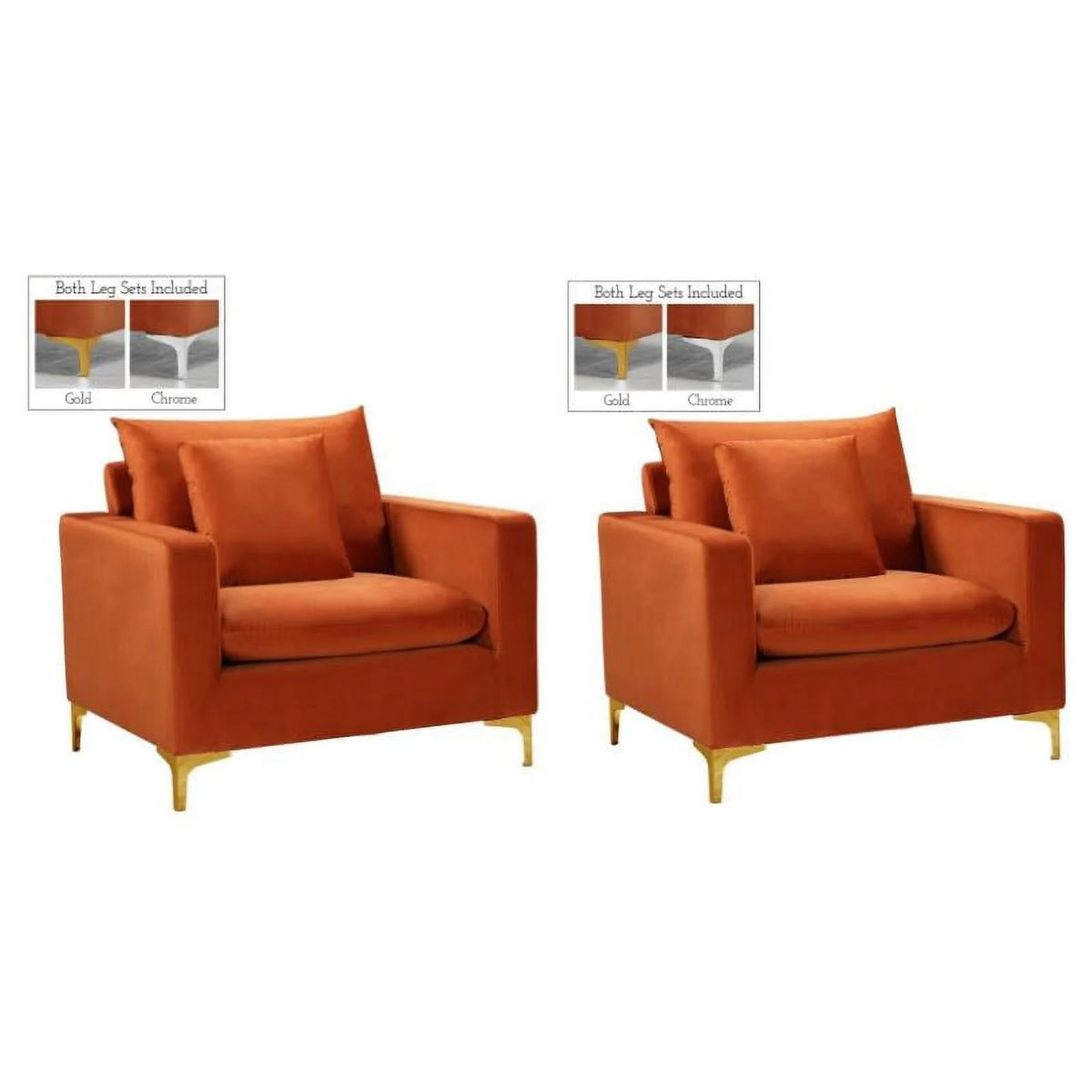 2 Piece Velvet Accent Chair Set in Cognac Orange Z51147