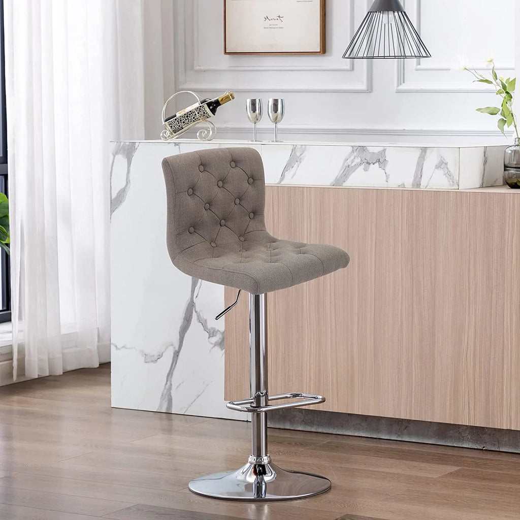 Tufted Swivel Bar Stool with Back, Fabric Upholstered Armless Bar Chair V352