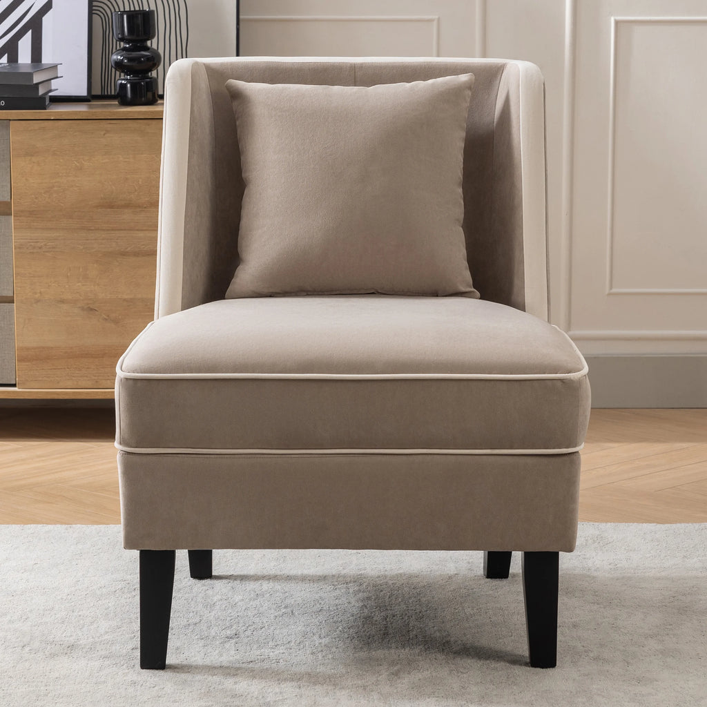 Velvet Upholstered Accent Chair with Cream Piping X89488