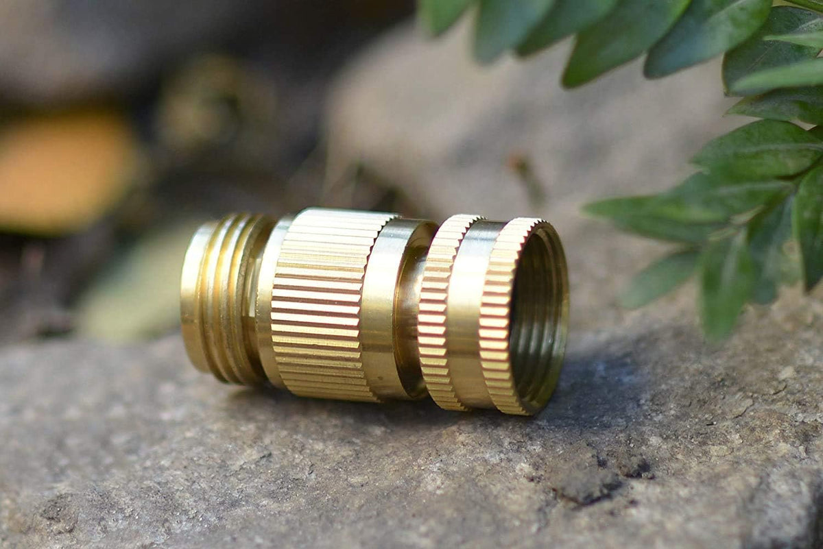 Solid Brass 3/4 inch GHT Garden Hose Quick Connector Set, Pack of 2 J836126