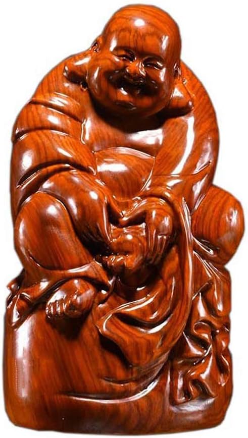 7.88 Inches Huanghuali Wood Carving Maitreya Buddha Statue L428