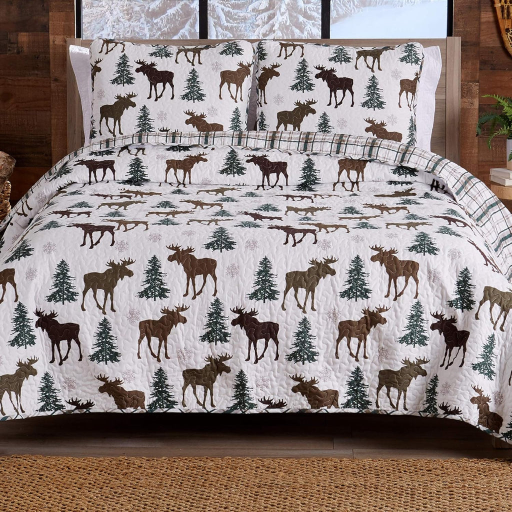 Forest Green 3-Piece Reversible Quilt Set with 2 Shams F294958