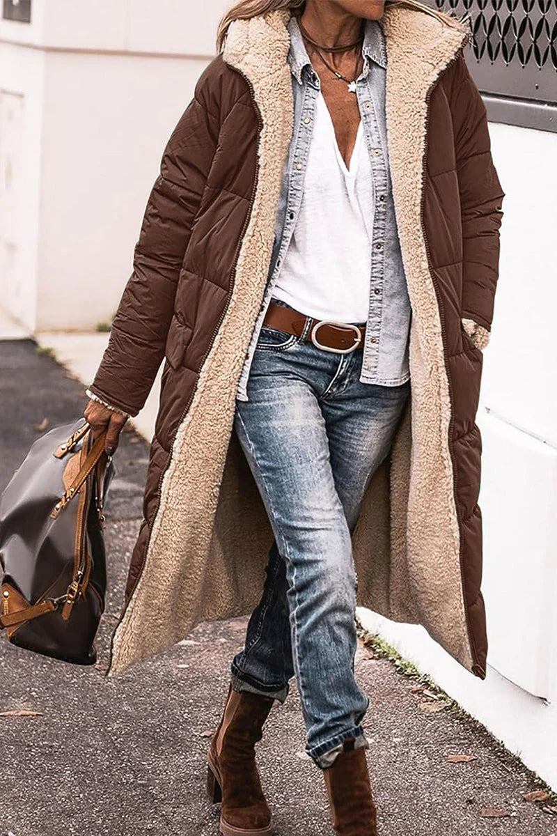 Solid Hooded Collar Outerwear P70984
