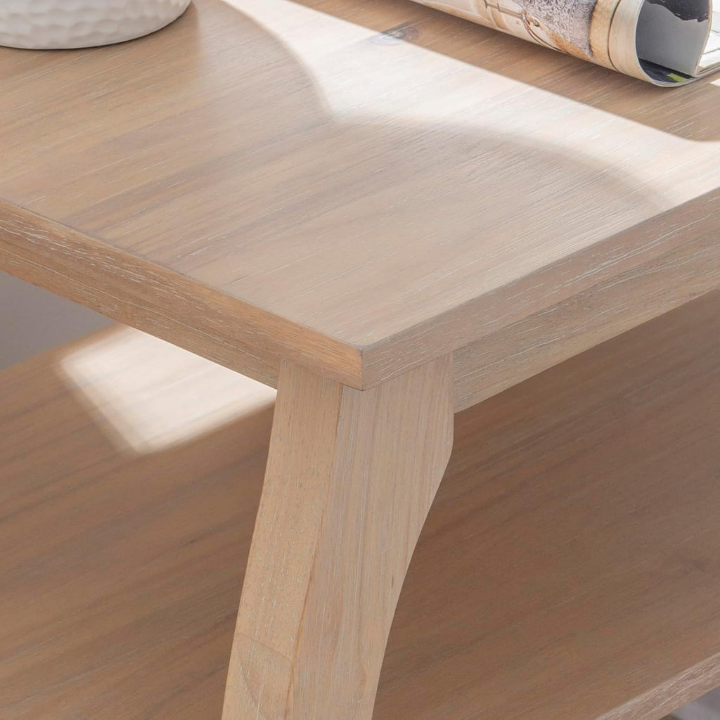 Natural Wooden Side Table with Curved Legs and Two Display Shelves N271