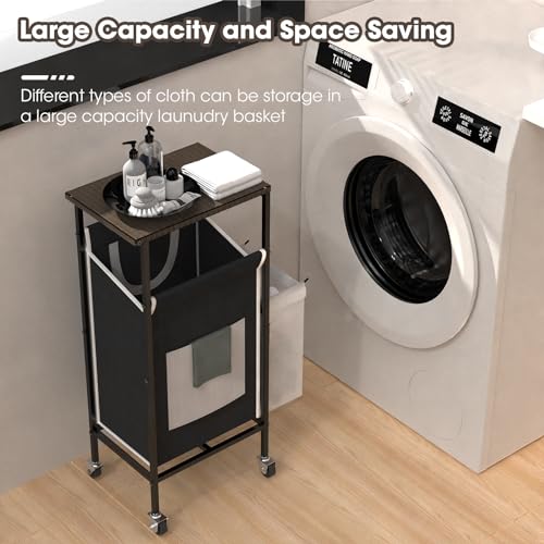 Black Metal Frame Laundry Hamper with Lid and Wheels E8790